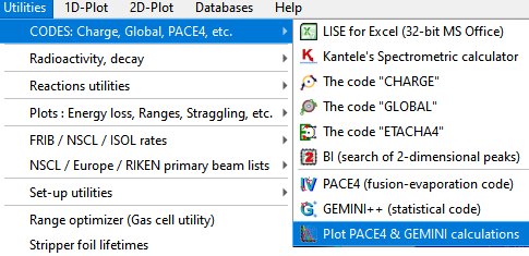 "Utilities" menu in LISE<sup>++</sup>